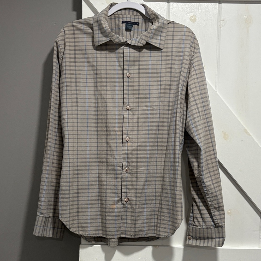 French Connection Gray Checkered Button-Down Shirt